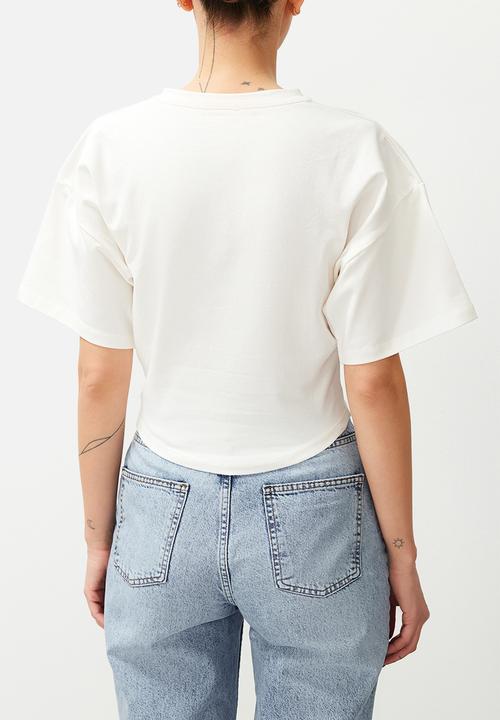 Trendyol - Crop Knitted T-Shirt - White
