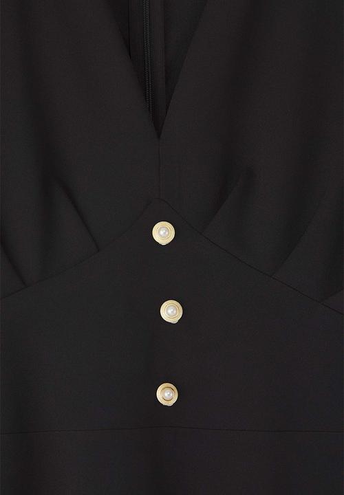Trendyol - Plus V-Neck Balloon Sleeve Pearl Button Stylish Woven Dress - Black