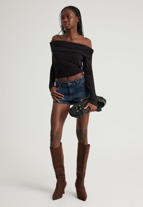 Factorie - Off Shoulder Long Sleeve Top - Washed Black