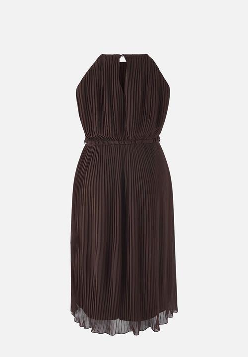 Trendyol - Plus Bodycon Maxi Length Chiffon Woven Dress - Brown