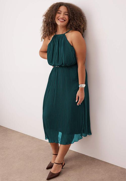 Trendyol - Plus Bodycon Maxi Length Chiffon Woven Dress - Petrol