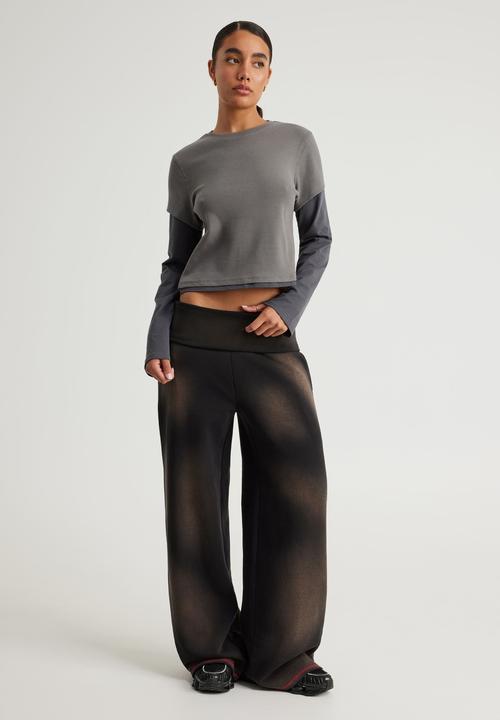 Factorie - Layered Long Sleeve Top - Washed Iron/Slate