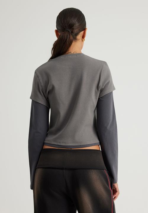 Factorie - Layered Long Sleeve Top - Washed Iron/Slate