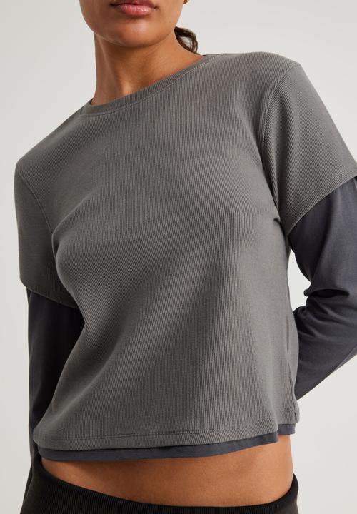 Factorie - Layered Long Sleeve Top - Washed Iron/Slate