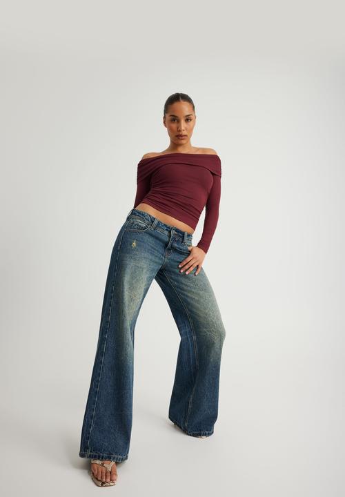 Factorie - Off Shoulder Long Sleeve Top - Merlot