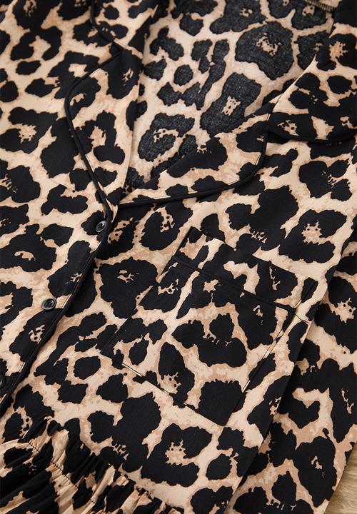 Trendyol - Leopard print ribbed viscose woven pajamas set - multicolor
