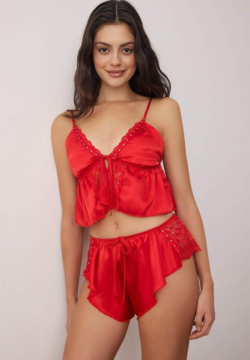 Trendyol - Ribbon/bow detail capless strap lingerie set - red