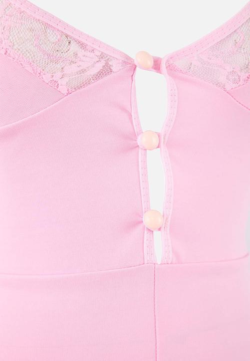 Trendyol - Lace buttoned strapless panty babydoll - pink