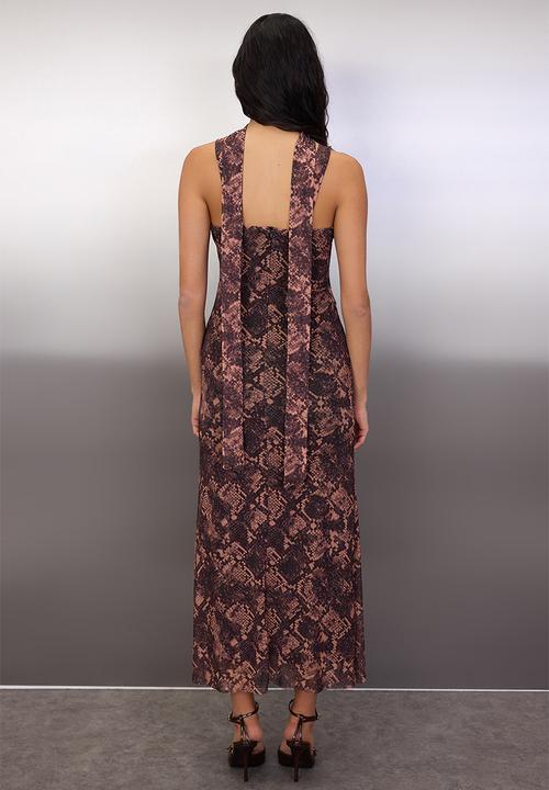 Trendyol - Animal Scarf Knitted Tulle Maxi Lined Dress - Multi