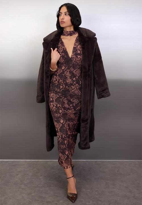Trendyol - Animal Scarf Knitted Tulle Maxi Lined Dress - Multi