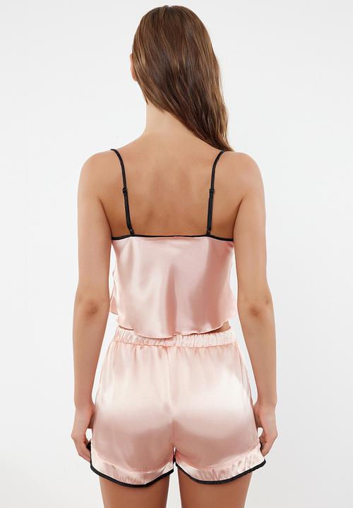 Trendyol - Woven pajamas set with salmon piping - salmon