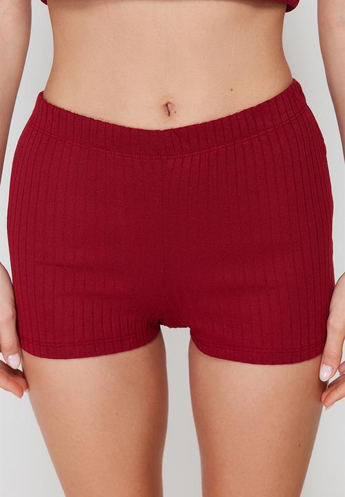 Trendyol - Button detailed corded knitted pajama set - burgundy