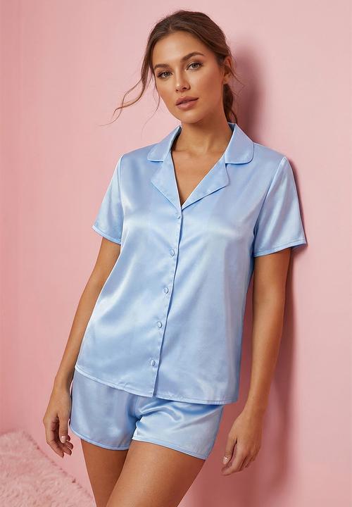Trendyol - Satin shorts woven pajamas set - blue