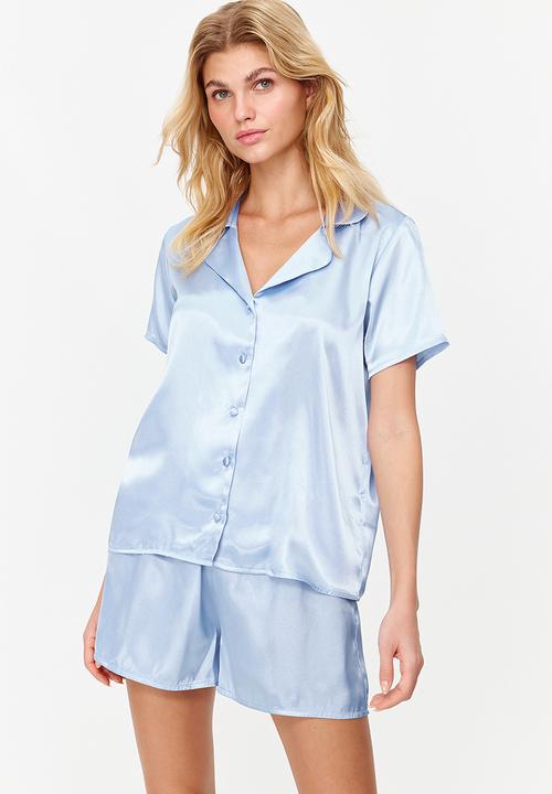 Trendyol - Satin shorts woven pajamas set - blue