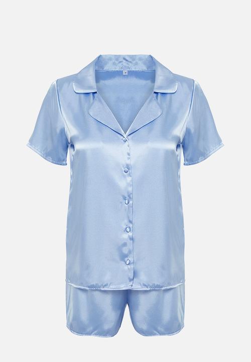 Trendyol - Satin shorts woven pajamas set - blue