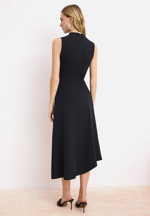 Trendyol - A-Line Asymmetrical  Midi Knitted Dress - Black