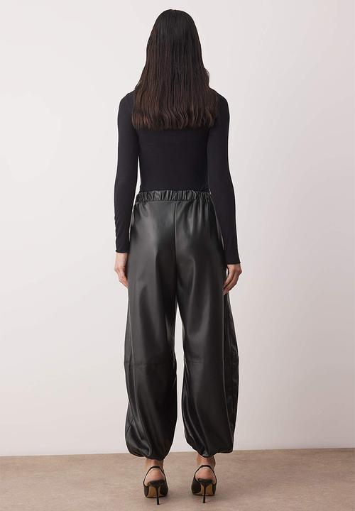Trendyol - Leather Look Harem Trousers - Black