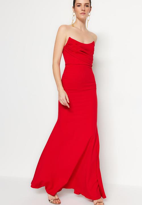 Trendyol - Collar Detailed Woven Long  Dress - Red