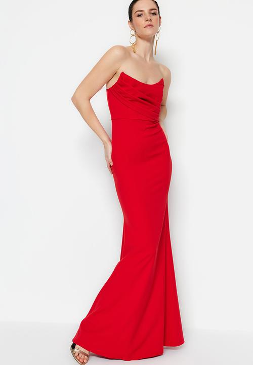 Trendyol - Collar Detailed Woven Long  Dress - Red