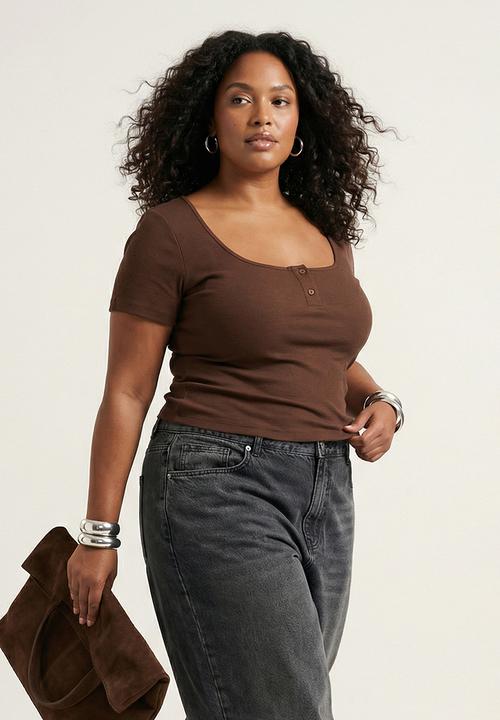 Trendyol - Plus Pool Collar Fitted Knitted Blouse - Brown