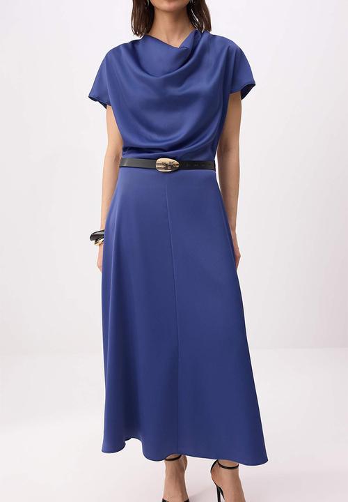 Trendyol - Belted Midi Woven Dress - Petrol