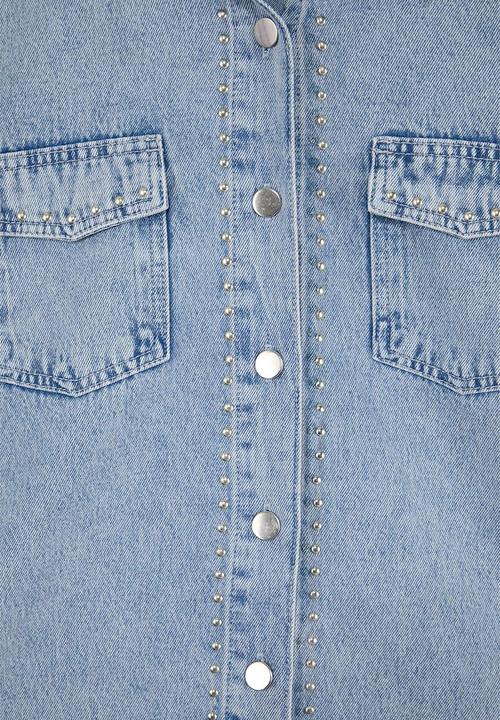Trendyol - Oversized Denim Shirt Jacket with Trok Detail - Light Blue