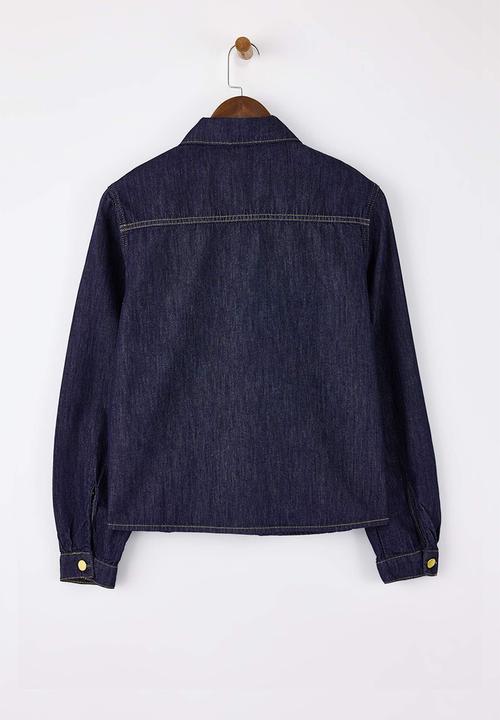 Trendyol - Button Detail Basic Cotton Denim Shirt - Dark Blue