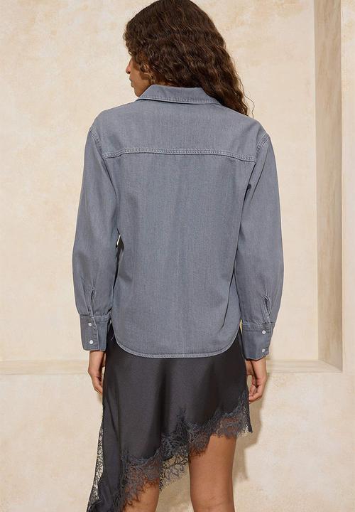 Trendyol - Oversized Basic Cotton Denim Shirt - Gray