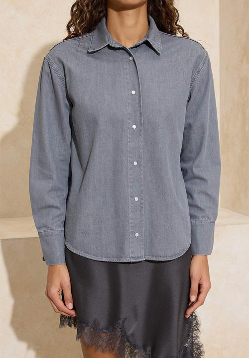 Trendyol - Oversized Basic Cotton Denim Shirt - Gray