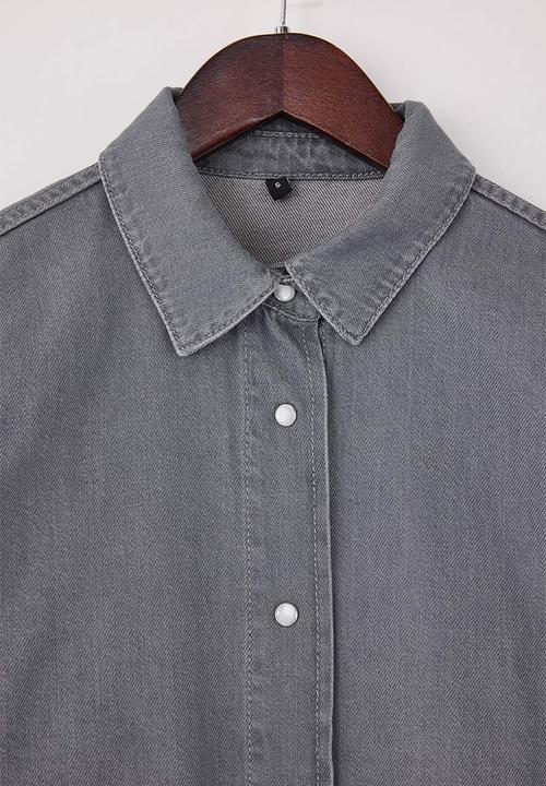 Trendyol - Oversized Basic Cotton Denim Shirt - Gray