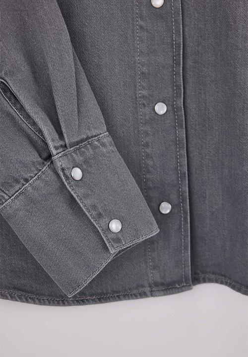 Trendyol - Oversized Basic Cotton Denim Shirt - Gray