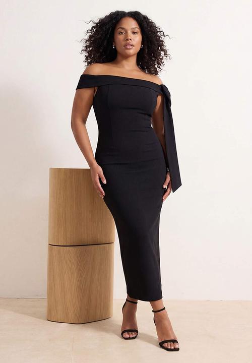 Trendyol - Plus Bow Detail Knitted Evening Dress Graduation Dress - Black