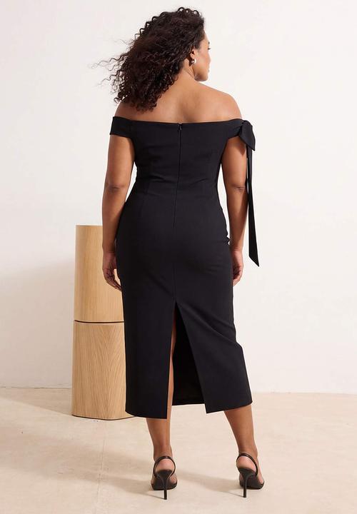 Trendyol - Plus Bow Detail Knitted Evening Dress Graduation Dress - Black
