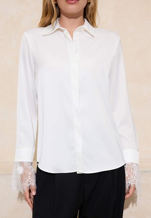 Trendyol - Lace Detail Satin Shirt - White