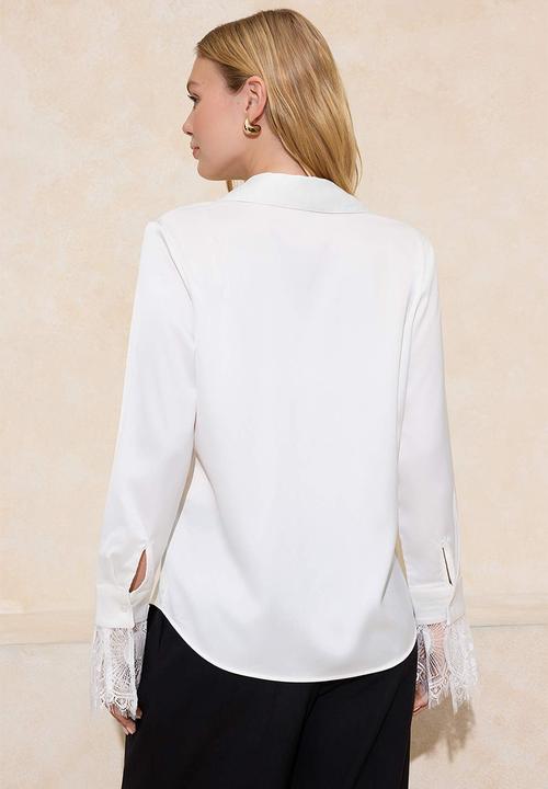 Trendyol - Lace Detail Satin Shirt - White