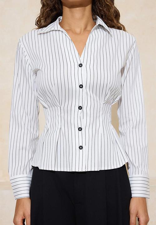 Trendyol - Striped Button Detail Fitted Shirt - White