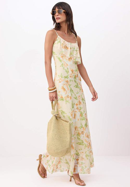 Trendyol - Floral A-Line Maxi Knitted Dress - Yellow