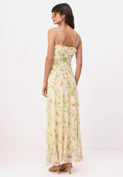 Trendyol - Floral A-Line Maxi Knitted Dress - Yellow
