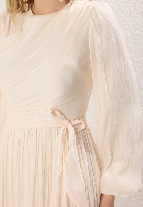 Trendyol - Girdle Glitter Lined Chiffon Dress - Ecru