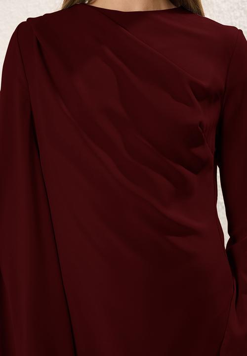 Trendyol - Shawl Detail Evening Dress - Burgundy