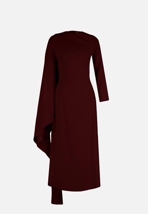 Trendyol - Shawl Detail Evening Dress - Burgundy