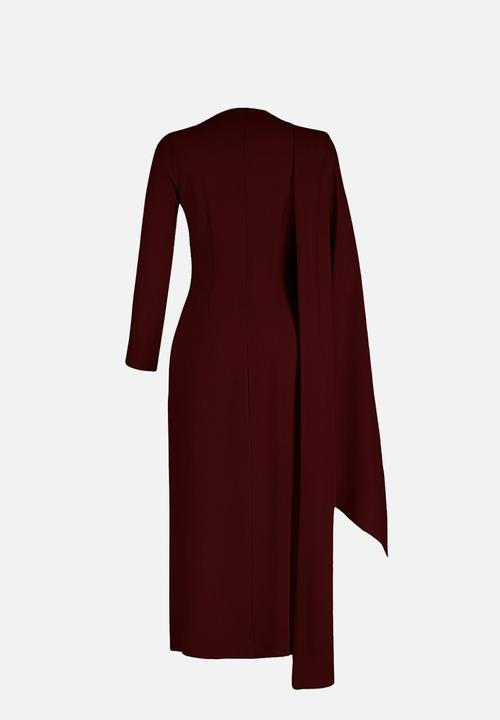 Trendyol - Shawl Detail Evening Dress - Burgundy