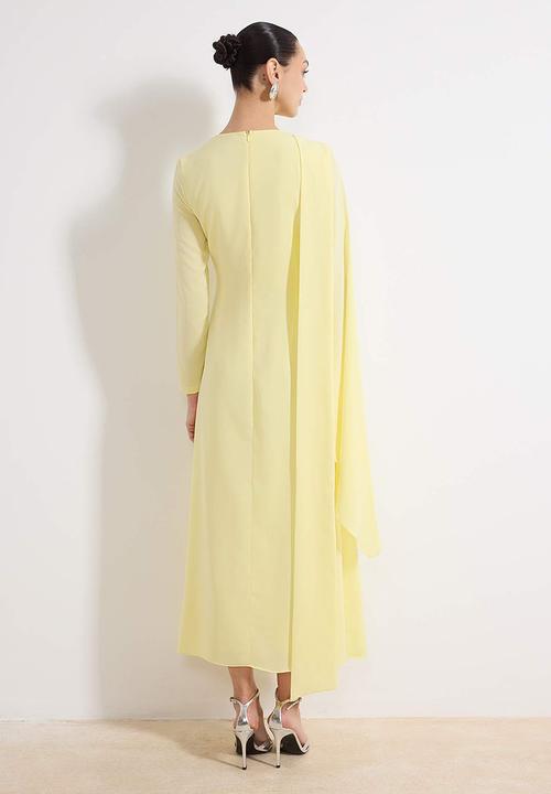 Trendyol - Shawl Detailed Evening Dress - Yellow