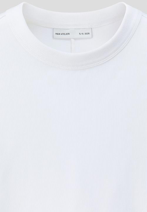 H&M - H&M Atelier: Ribbed cotton T-shirt - white