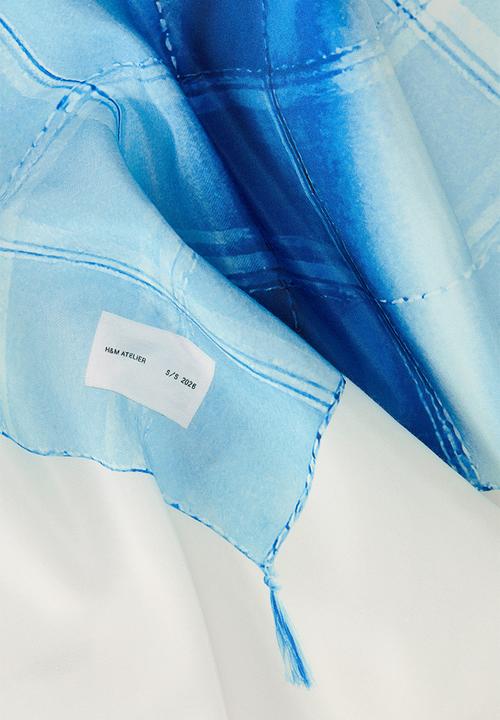 H&M - H&M Atelier: Patterned silk-blend scarf - blue/checked