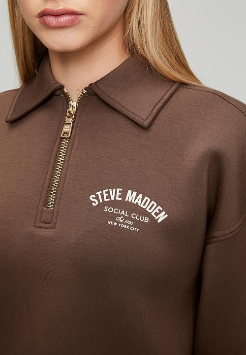 Steve Madden - Ladies julian scuba sweat with collar & zip  - bitter choc