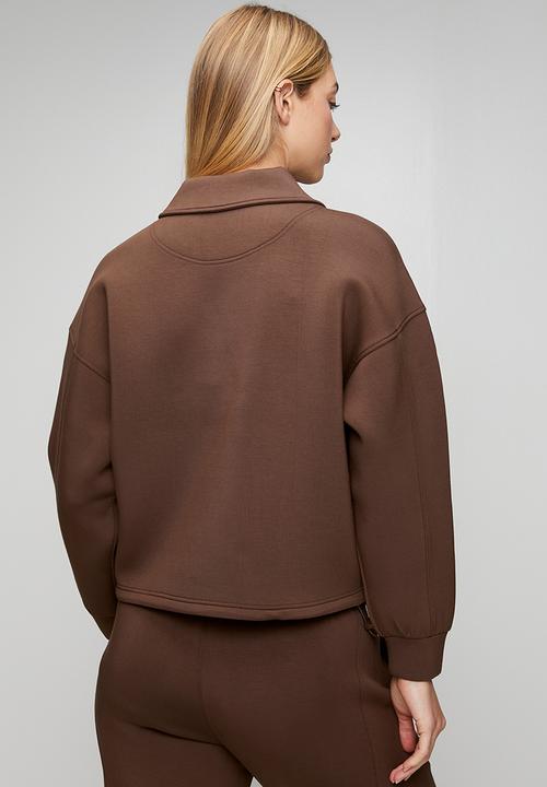 Steve Madden - Ladies julian scuba sweat with collar & zip  - bitter choc