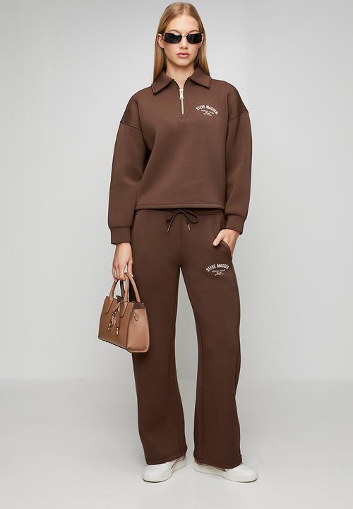 Steve Madden - Ladies julian scuba sweat with collar & zip  - bitter choc