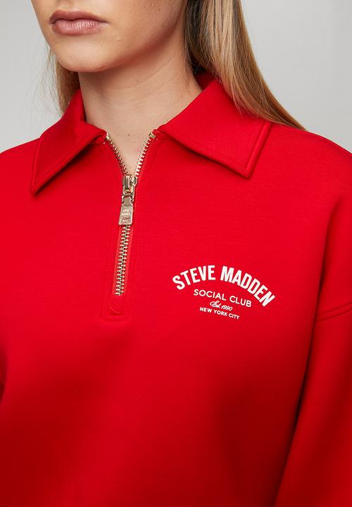Steve Madden - Ladies julian scuba sweat with collar & zip  - red