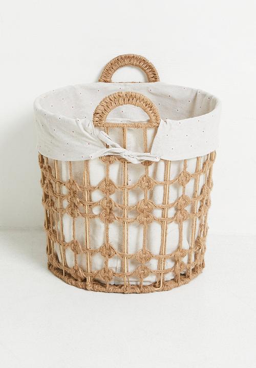 Pop Candy - Rope macrame medium design laundry basket - wheat brown